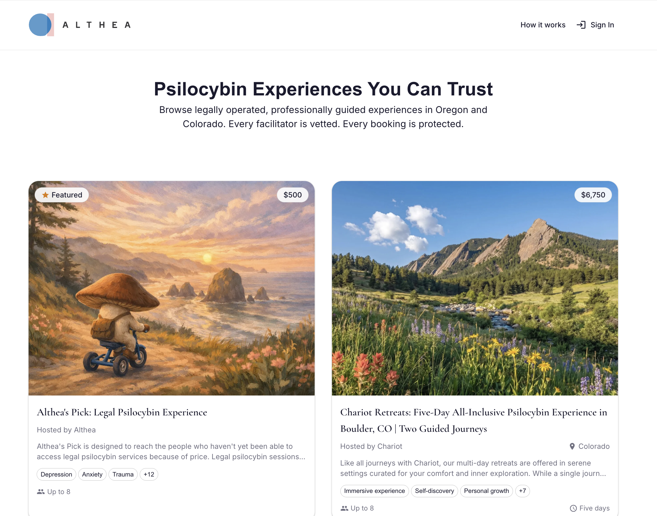 The live Althea marketplace where participants find and book regulated providers