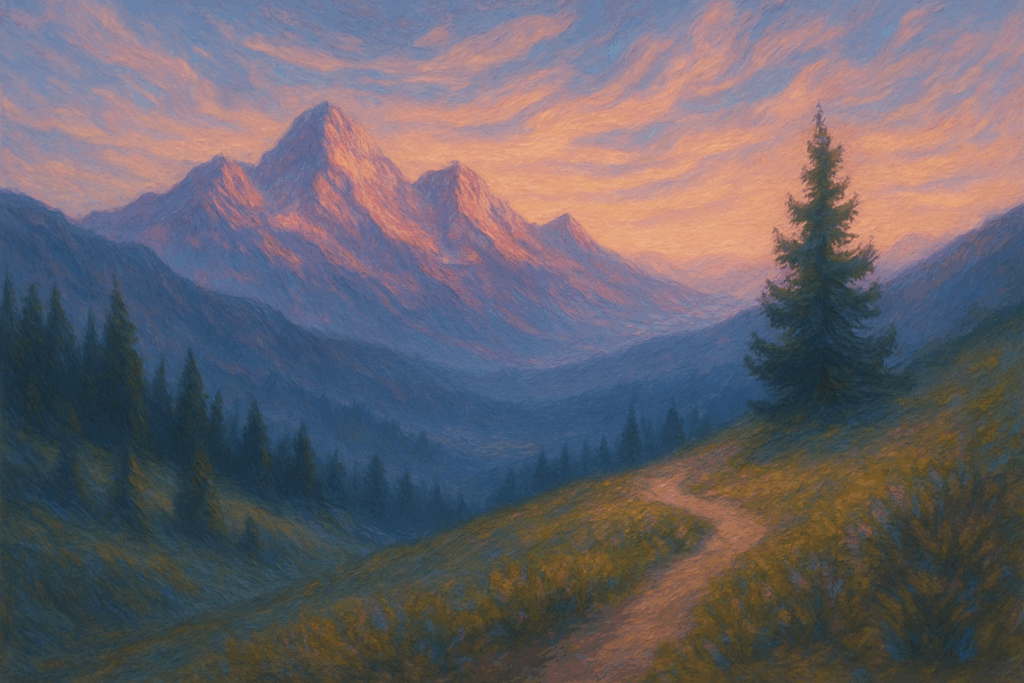 gaining the ridge in the mountains.