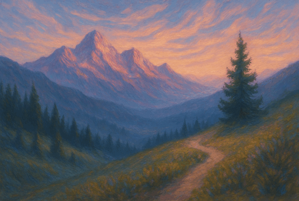 gaining the ridge in the mountains.