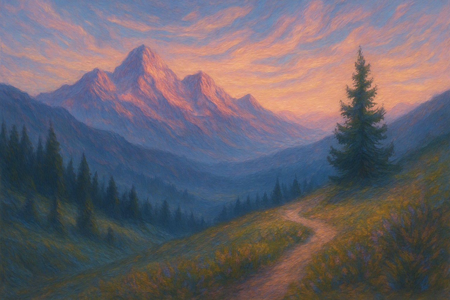 gaining the ridge in the mountains.